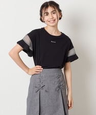 KJKGC23021 a.v.v KIDS(アー・ヴェ・ヴェ) 【累計1万枚販売/接触冷感/ジメジメ対策/毛玉になりにくい/安心の綿100％】[160]シアーギンガムキリカエスリーブＴシャツ ライトブルー