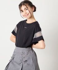 KJKGC23021 a.v.v KIDS(アー・ヴェ・ヴェ) 【累計1万枚販売/接触冷感/ジメジメ対策/毛玉になりにくい/安心の綿100％】[160]シアーギンガムキリカエスリーブＴシャツ ライトブルー