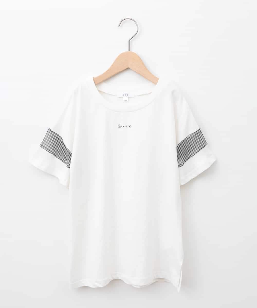 KJKGC23021 a.v.v KIDS(アー・ヴェ・ヴェ) 【累計1万枚販売/接触冷感/ジメジメ対策/毛玉になりにくい/安心の綿100％】[160]シアーギンガムキリカエスリーブＴシャツ ホワイト