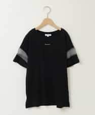 KJKGC23021 a.v.v KIDS(アー・ヴェ・ヴェ) 【累計1万枚販売/接触冷感/ジメジメ対策/毛玉になりにくい/安心の綿100％】[160]シアーギンガムキリカエスリーブＴシャツ ブラック