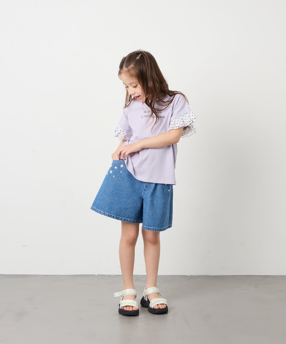 KJKGD01015 a.v.v KIDS(アー・ヴェ・ヴェ) [110-160]【WEB限定】ドットチュール袖Tシャツ ラベンダー