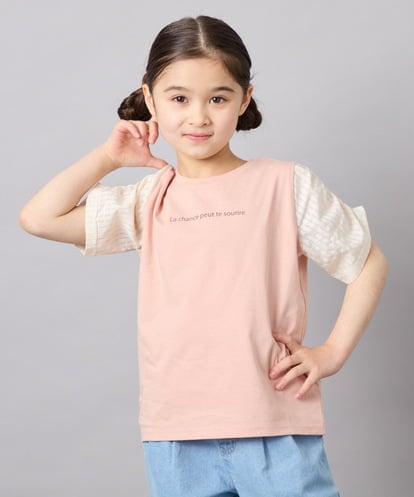 KJKGD42015 a.v.v KIDS [110-160]【WEB限定】シアーギンガムスリーブTシャツ