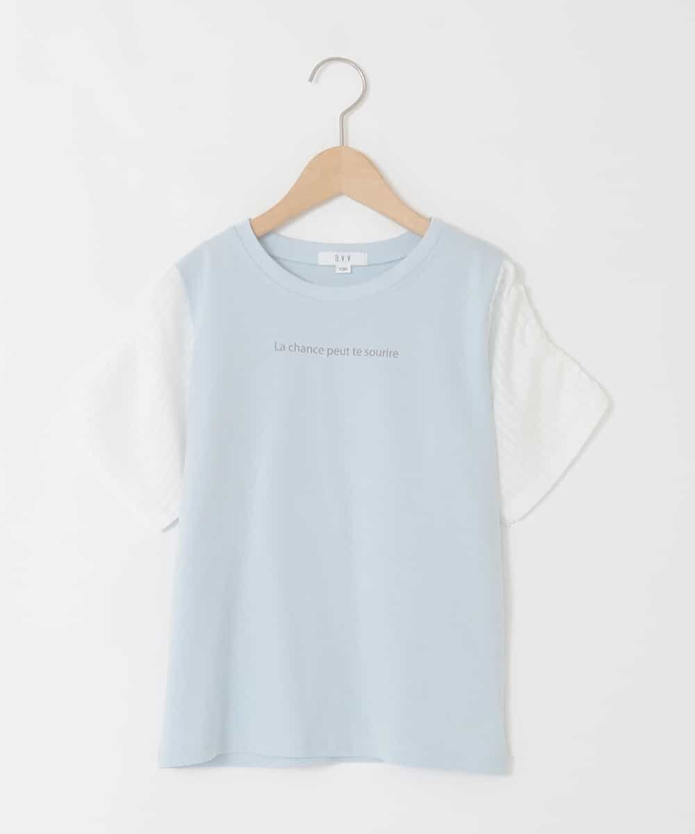 KJKGD42015 a.v.v KIDS(アー・ヴェ・ヴェ) [110-160]【WEB限定】シアーギンガムスリーブTシャツ ライトブルー