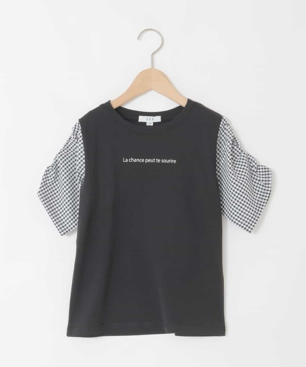 KJKGD42015 a.v.v KIDS(アー・ヴェ・ヴェ) [110-160]【WEB限定】シアーギンガムスリーブTシャツ ブラック