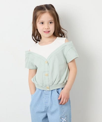 KJKGD55035 a.v.v KIDS [120-160]【毛玉になりにくい/綿100％】オフショルドッキングTシャツ