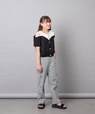KJKGD55035 a.v.v KIDS(アー・ヴェ・ヴェ) [120-160]【毛玉になりにくい/綿100％】オフショルドッキングTシャツ ブラック
