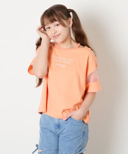 KJKGD65035 a.v.v KIDS [120-160]アシメ肩シアーTシャツ