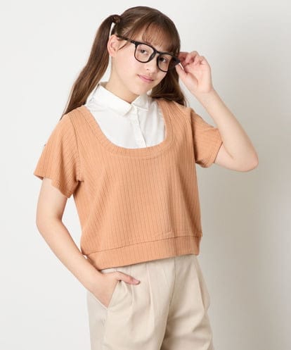 KJKGD66044 a.v.v KIDS [140-160]シャツレイヤード風ニットソー