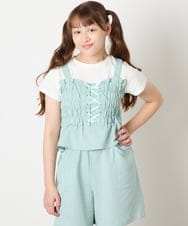 KJKGD68039 a.v.v KIDS(アー・ヴェ・ヴェ) [120-160]【セットアップ可能】裾フリルドッキングトップス グリーン