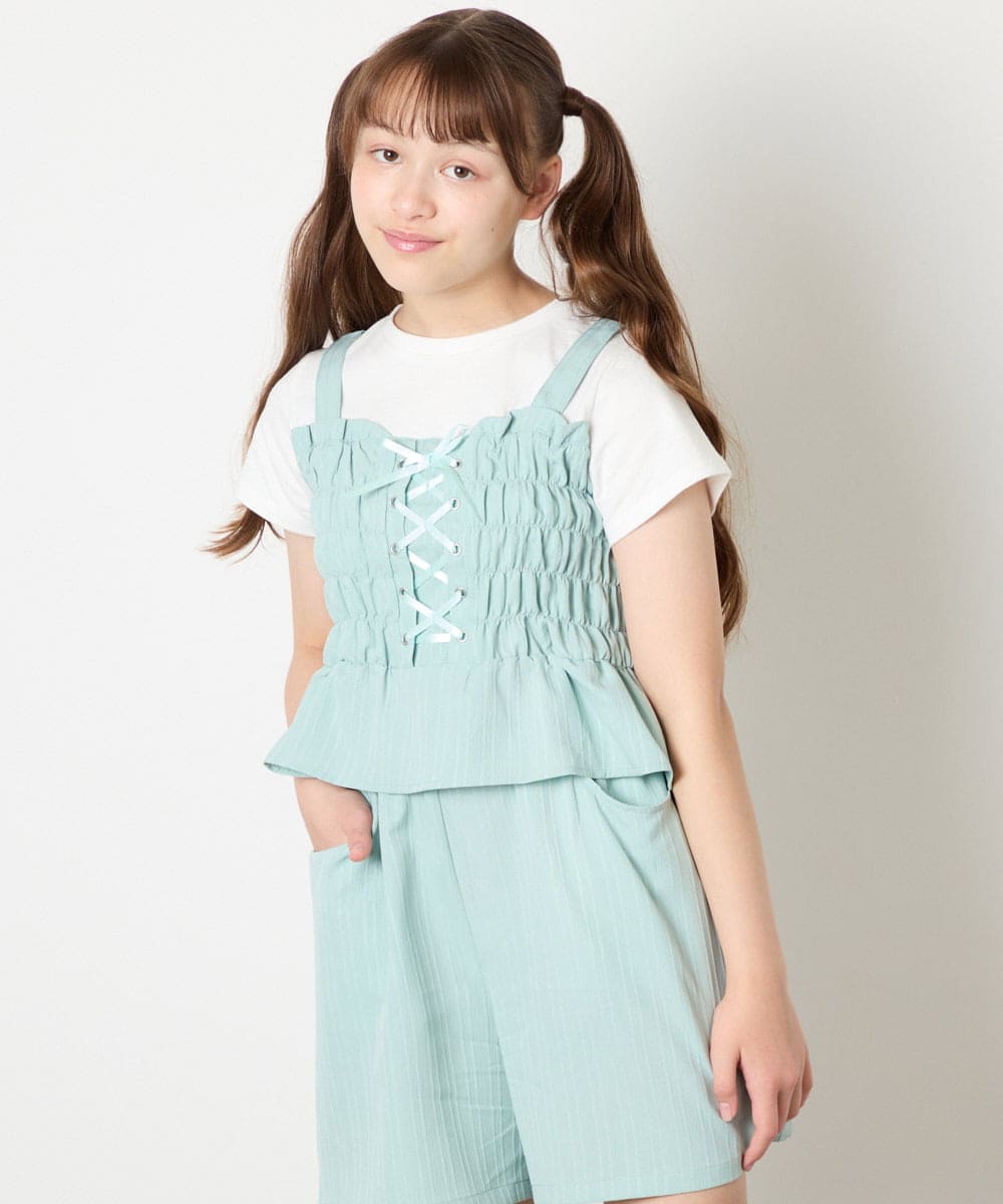 KJKGD68039 a.v.v KIDS(アー・ヴェ・ヴェ) [120-160]【セットアップ可能】裾フリルドッキングトップス グリーン