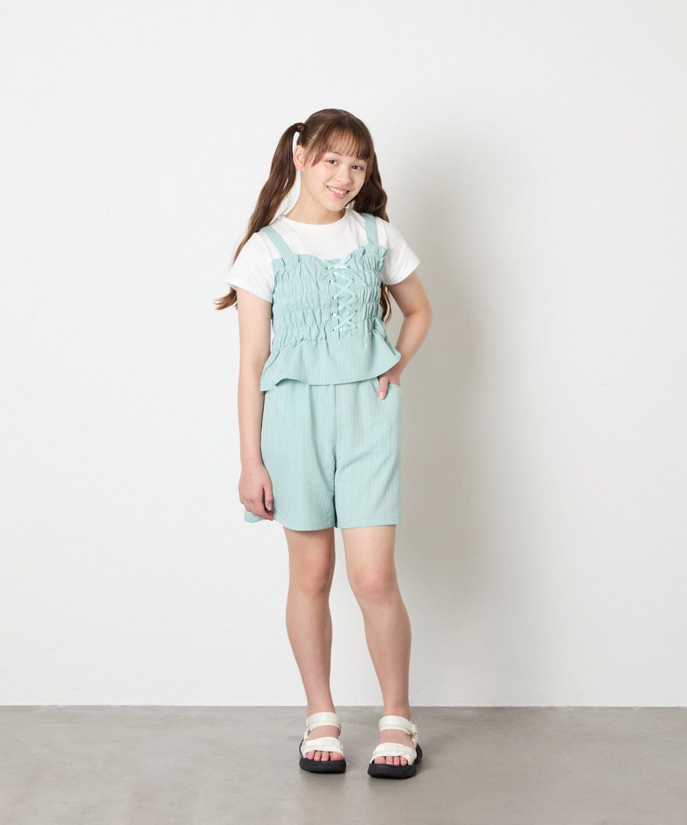 KJKGD68039 a.v.v KIDS(アー・ヴェ・ヴェ) [120-160]【セットアップ可能】裾フリルドッキングトップス グリーン