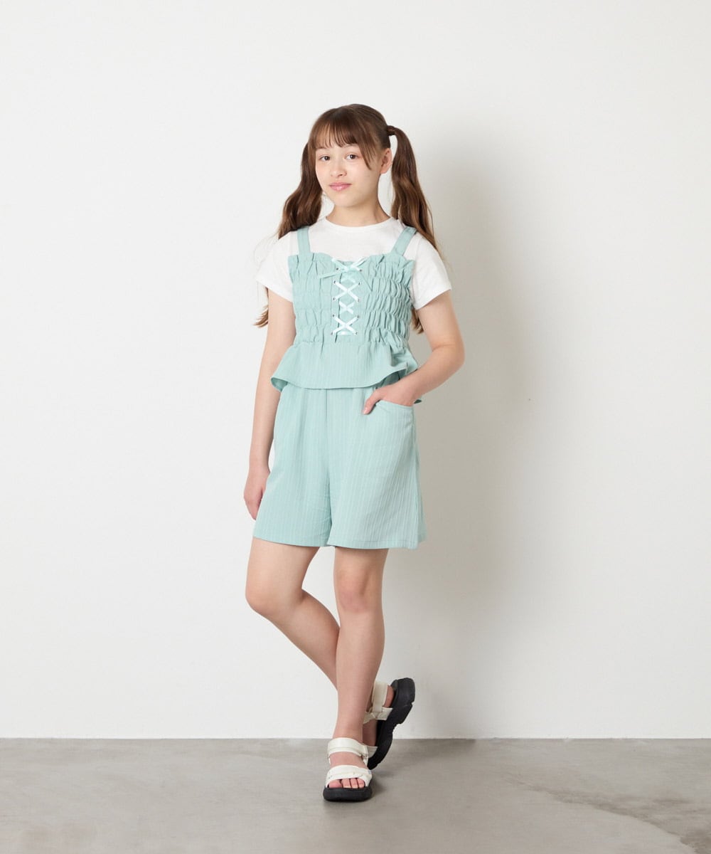 KJKGD68039 a.v.v KIDS(アー・ヴェ・ヴェ) [120-160]【セットアップ可能】裾フリルドッキングトップス グリーン