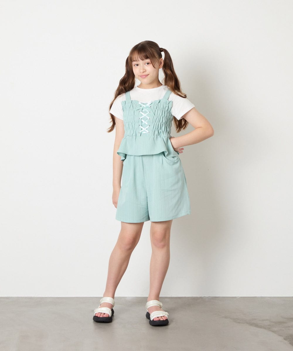 KJKGD68039 a.v.v KIDS(アー・ヴェ・ヴェ) [120-160]【セットアップ可能】裾フリルドッキングトップス グリーン