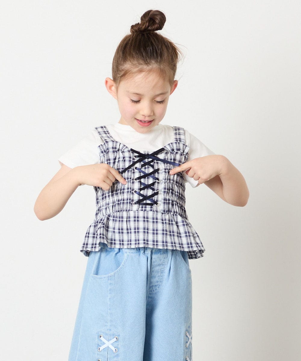 KJKGD68039 a.v.v KIDS(アー・ヴェ・ヴェ) [120-160]【セットアップ可能】裾フリルドッキングトップス ネイビー