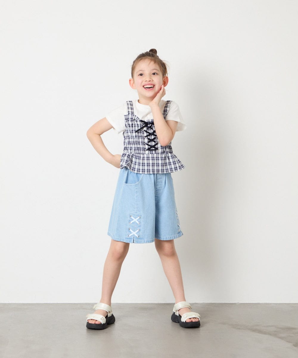 KJKGD68039 a.v.v KIDS(アー・ヴェ・ヴェ) [120-160]【セットアップ可能】裾フリルドッキングトップス ネイビー