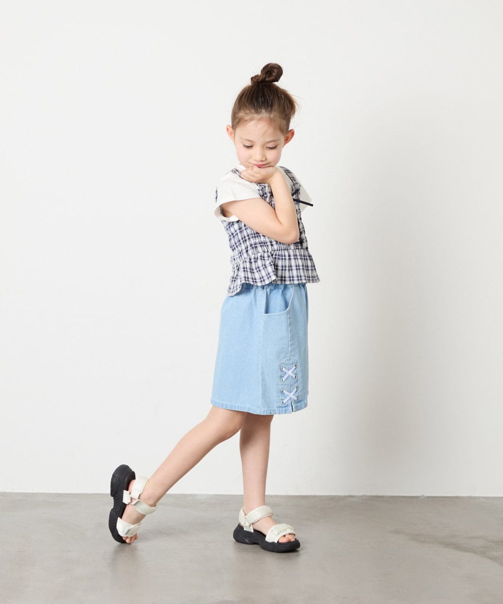 KJKGD68039 a.v.v KIDS(アー・ヴェ・ヴェ) [120-160]【セットアップ可能】裾フリルドッキングトップス ネイビー
