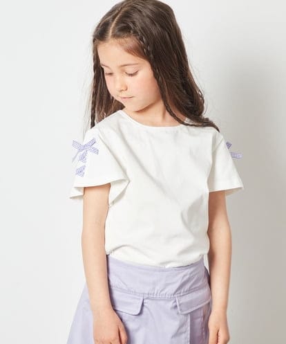 KJKGS02016  [100-130]レースアップリボンスリーブＴシャツ