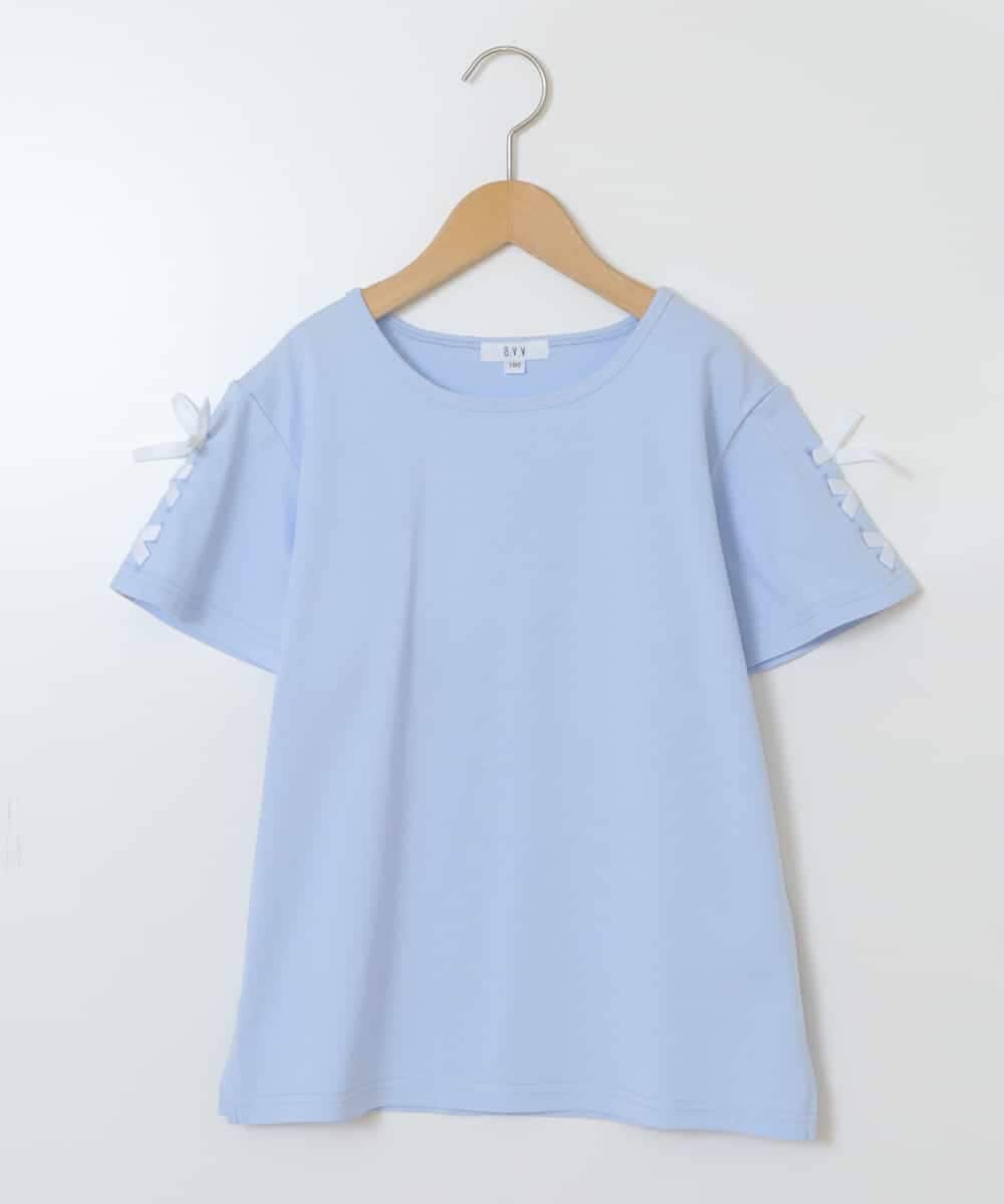 KJKGS02016 a.v.v KIDS(アー・ヴェ・ヴェ) [100-130]レースアップリボンスリーブＴシャツ ライトブルー