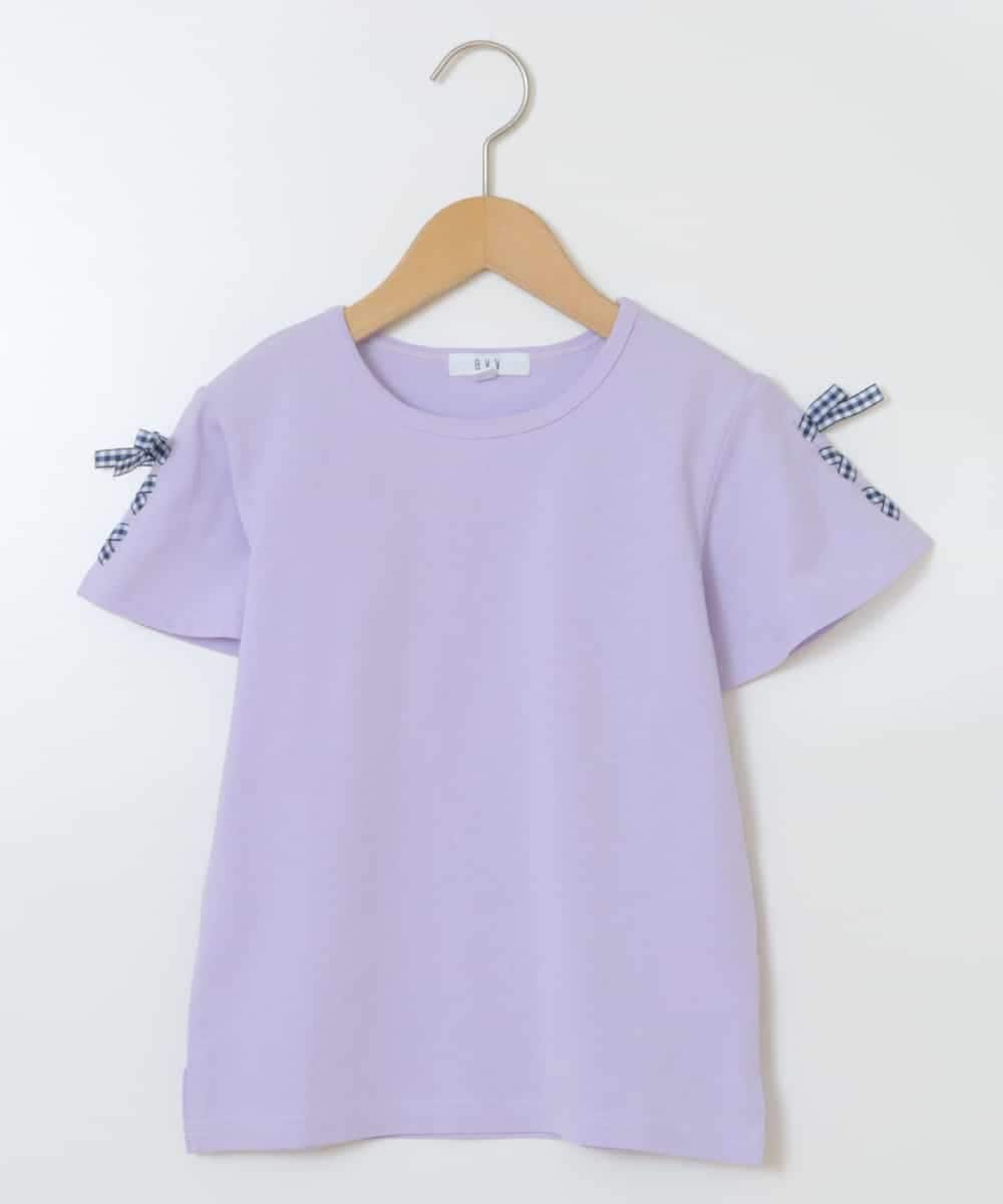 KJKGS02016 a.v.v KIDS(アー・ヴェ・ヴェ) [100-130]レースアップリボンスリーブＴシャツ ラベンダー