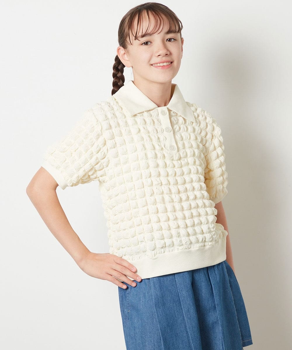 KJKGS11024 a.v.v KIDS(アー・ヴェ・ヴェ) [100-130]襟付きぽこぽこトップス アイボリー