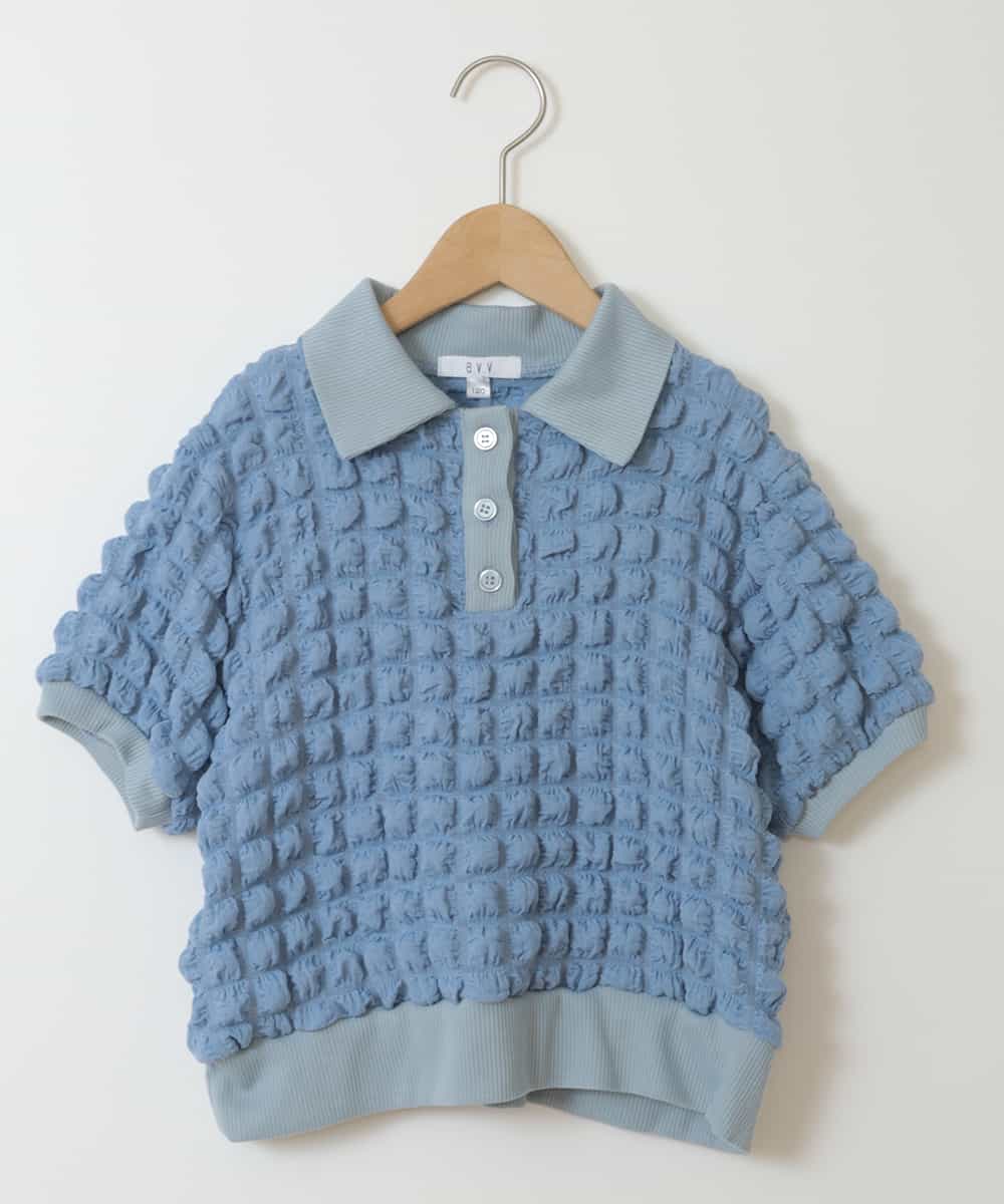 KJKGS11024 a.v.v KIDS(アー・ヴェ・ヴェ) [100-130]襟付きぽこぽこトップス ライトブルー