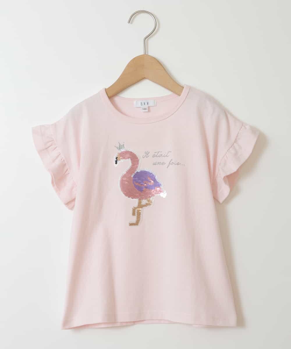 KJKGS14019 a.v.v KIDS(アー・ヴェ・ヴェ) [100-130]袖フリルスパンコールＴシャツ ピンク