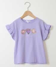 KJKGS14019 a.v.v KIDS(アー・ヴェ・ヴェ) [100-130]袖フリルスパンコールＴシャツ ラベンダー