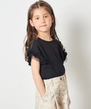 KJKGT01019 a.v.v KIDS(アー・ヴェ・ヴェ) [140-150]フリルスリーブＴシャツ ブラック