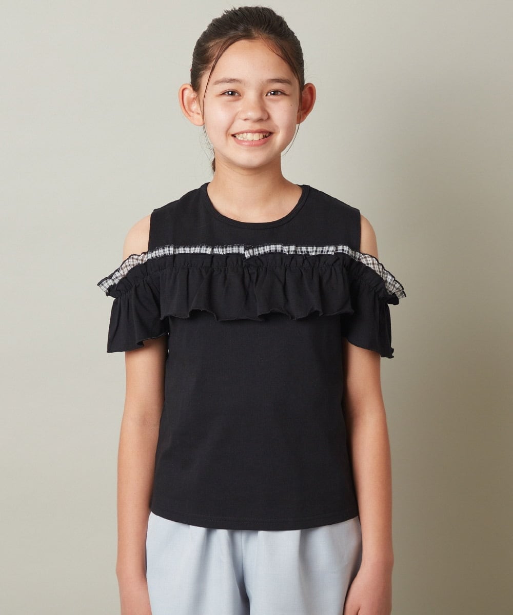 KJKGT05024 a.v.v KIDS(アー・ヴェ・ヴェ) [140-150]フリルオフショルＴシャツ ライトブルー