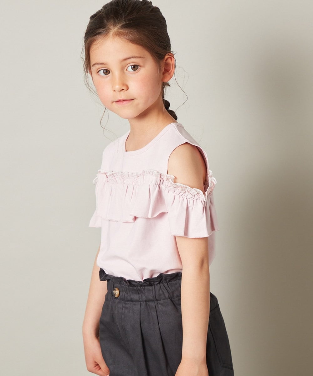 KJKGT05024 a.v.v KIDS(アー・ヴェ・ヴェ) [140-150]フリルオフショルＴシャツ ライトブルー