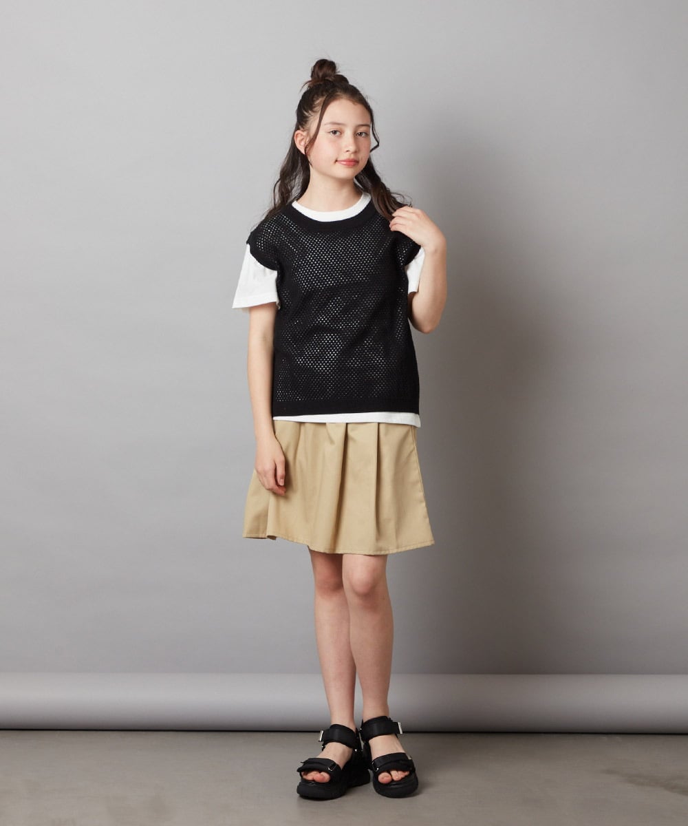 KJKGV01039 a.v.v KIDS(アー・ヴェ・ヴェ) [100-130]【2点セット】メッシュ編みニットベストセット ホワイト