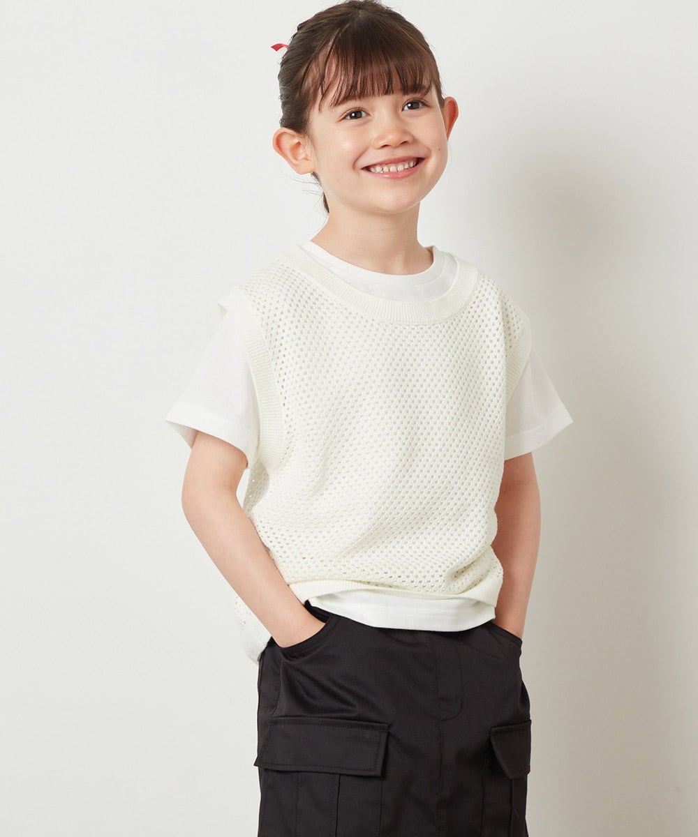 KJKGV01039 a.v.v KIDS(アー・ヴェ・ヴェ) [100-130]【2点セット】メッシュ編みニットベストセット ホワイト
