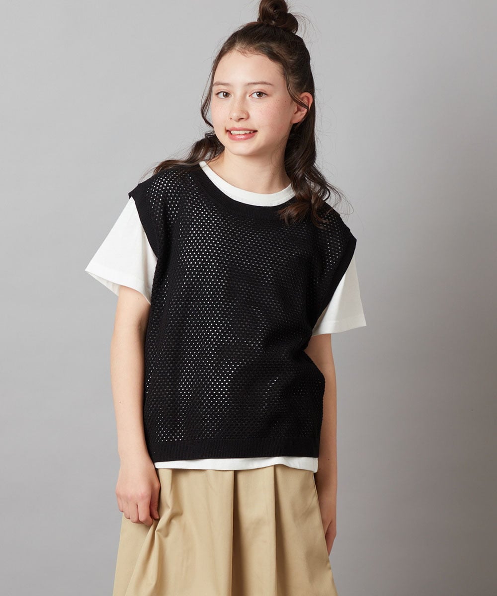 KJKGV01039 a.v.v KIDS(アー・ヴェ・ヴェ) [100-130]【2点セット】メッシュ編みニットベストセット ブラック