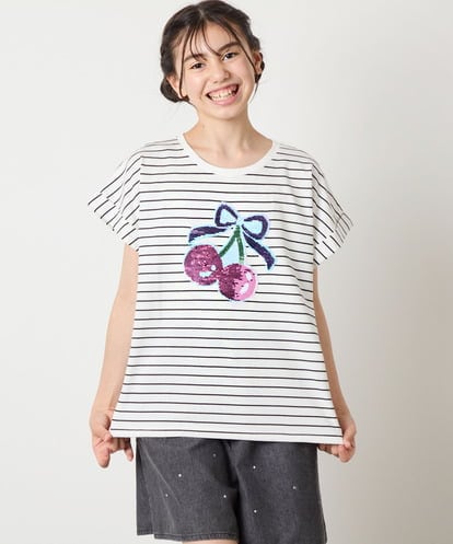 KJKHA20024 a.v.v KIDS 【接触冷感/ジメジメ対策/毛玉になりにくい/安心の綿100％】[100-150]スパンコールモチーフＴシャツ