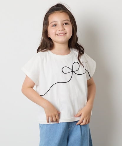 KJKHA23034 a.v.v KIDS 【接触冷感/ジメジメ対策】[100-160]リボンテープチュールドッキングTシャツ