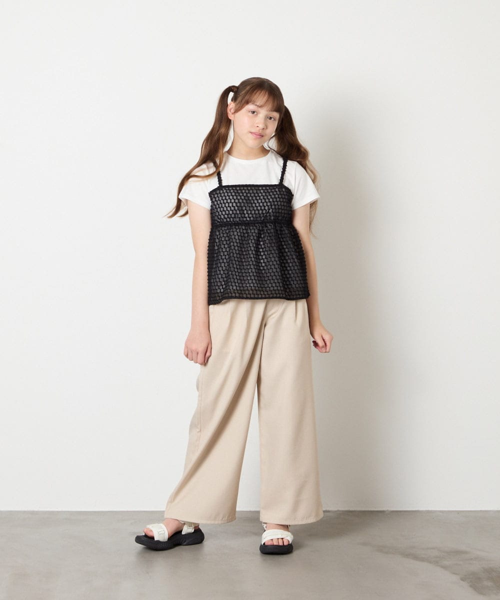 KJKHD64039 a.v.v KIDS(アー・ヴェ・ヴェ) [130-160]シアージャカードキャミドッキングトップス ブラック