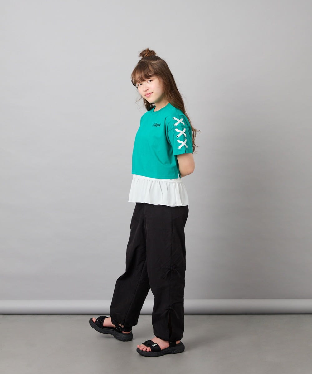 KJKHD75035 a.v.v KIDS(アー・ヴェ・ヴェ) [130-160]【冷感/UVカット】レースアップロゴTシャツ グリーン