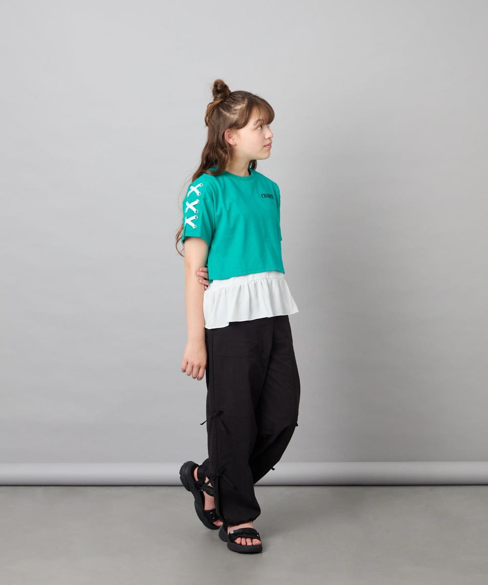 KJKHD75035 a.v.v KIDS(アー・ヴェ・ヴェ) [130-160]【冷感/UVカット】レースアップロゴTシャツ グリーン