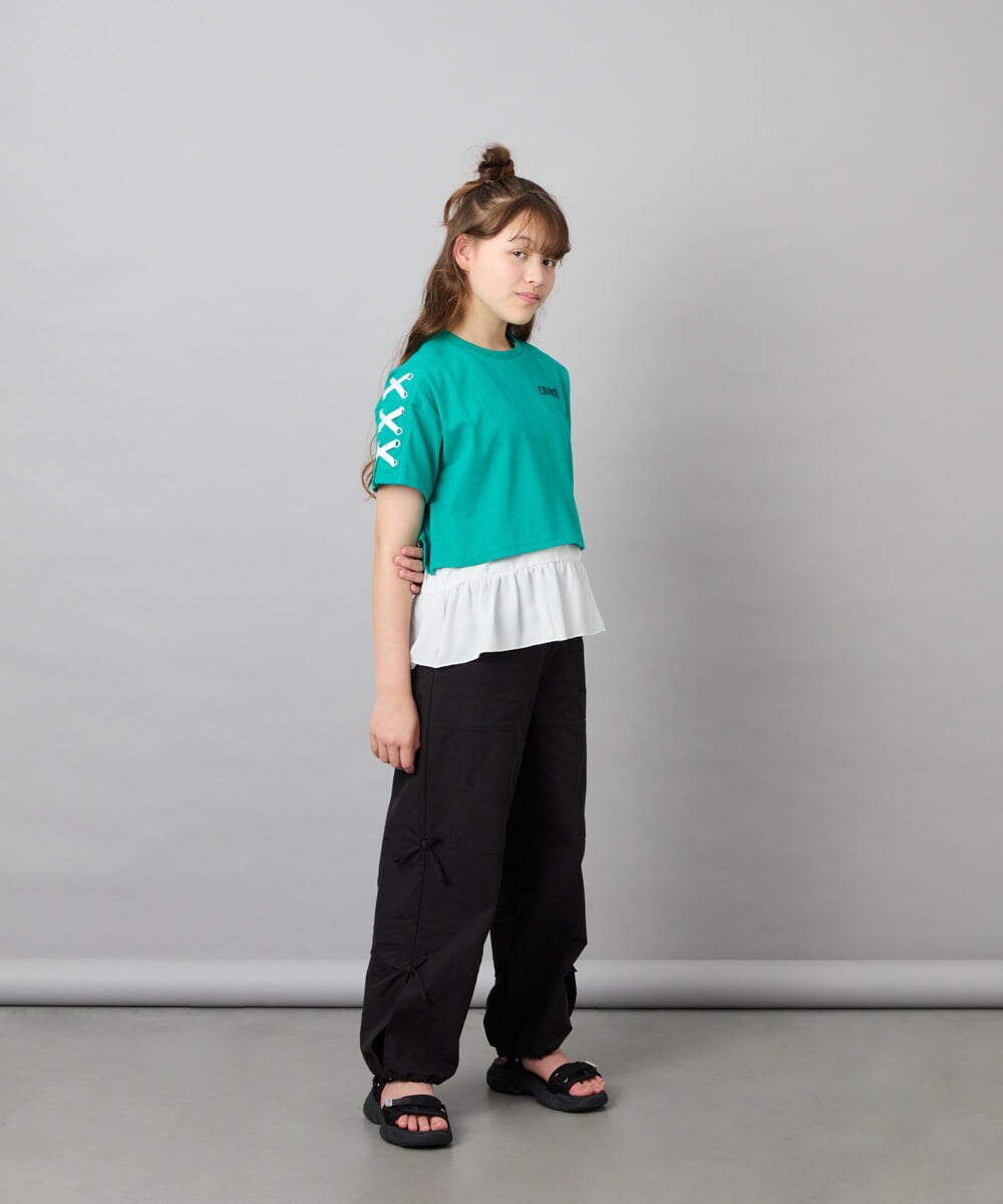 KJKHD75035 a.v.v KIDS(アー・ヴェ・ヴェ) [130-160]【冷感/UVカット】レースアップロゴTシャツ グリーン