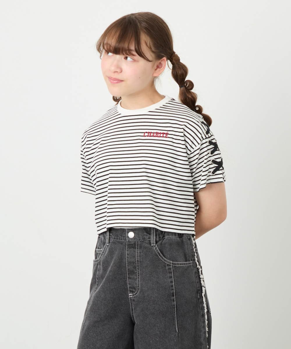 KJKHD75035 a.v.v KIDS(アー・ヴェ・ヴェ) [130-160]【冷感/UVカット】レースアップロゴTシャツ ホワイト