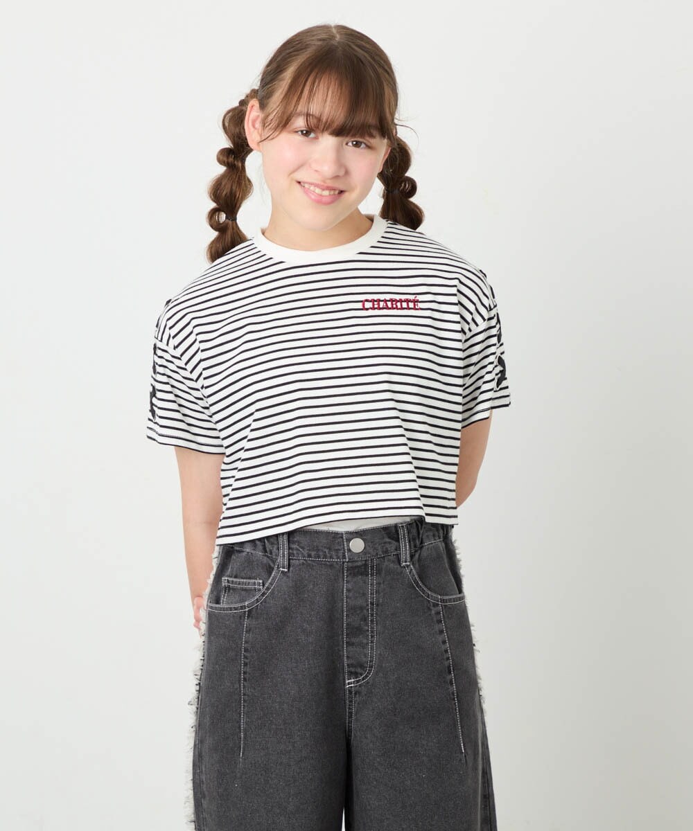 KJKHD75035 a.v.v KIDS(アー・ヴェ・ヴェ) [130-160]【冷感/UVカット】レースアップロゴTシャツ ホワイト