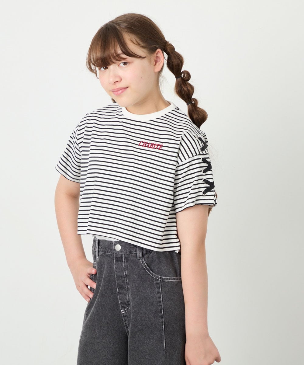 KJKHD75035 a.v.v KIDS(アー・ヴェ・ヴェ) [130-160]【冷感/UVカット】レースアップロゴTシャツ ホワイト