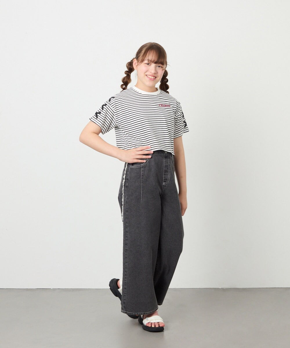 KJKHD75035 a.v.v KIDS(アー・ヴェ・ヴェ) [130-160]【冷感/UVカット】レースアップロゴTシャツ ホワイト