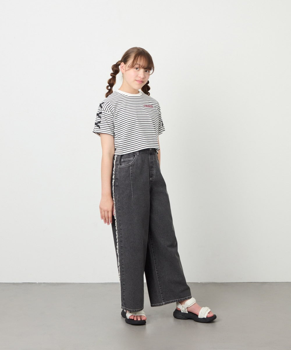 KJKHD75035 a.v.v KIDS(アー・ヴェ・ヴェ) [130-160]【冷感/UVカット】レースアップロゴTシャツ ホワイト