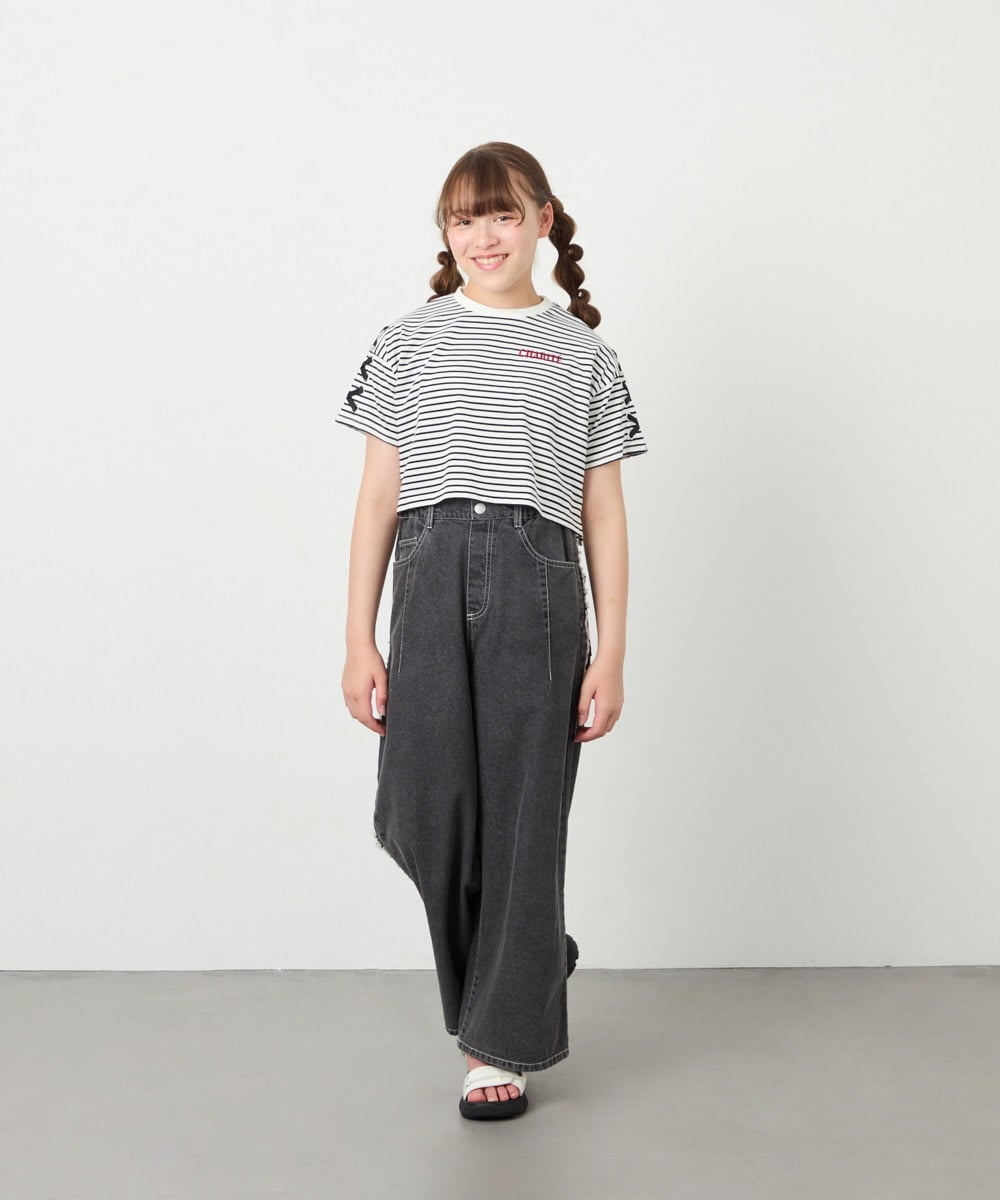 KJKHD75035 a.v.v KIDS(アー・ヴェ・ヴェ) [130-160]【冷感/UVカット】レースアップロゴTシャツ ホワイト