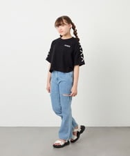 KJKHD75035 a.v.v KIDS(アー・ヴェ・ヴェ) [130-160]【冷感/UVカット】レースアップロゴTシャツ ブラック