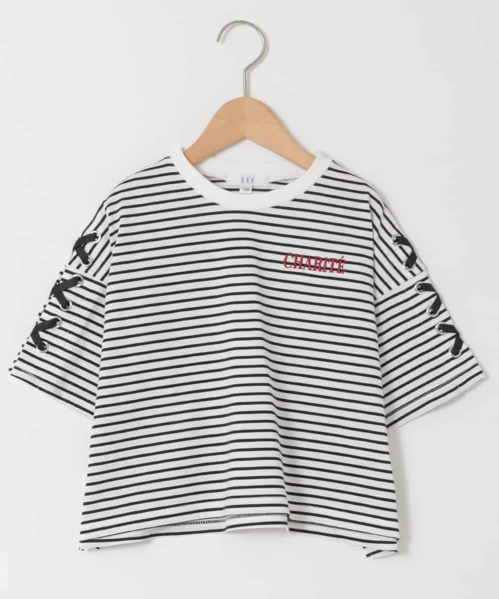 KJKHD75035 a.v.v KIDS(アー・ヴェ・ヴェ) [130-160]【冷感/UVカット】レースアップロゴTシャツ ホワイト