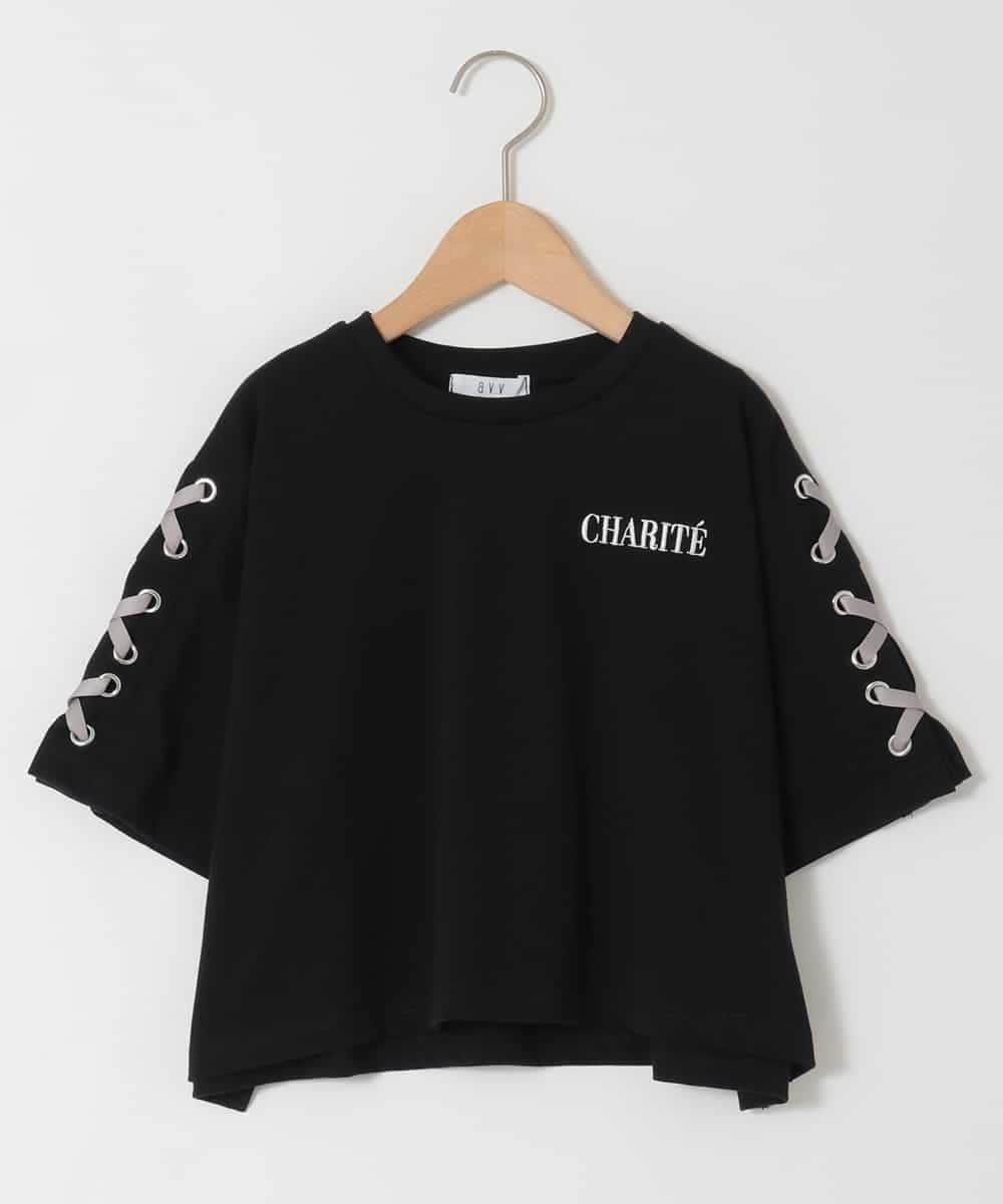 KJKHD75035 a.v.v KIDS(アー・ヴェ・ヴェ) [130-160]【冷感/UVカット】レースアップロゴTシャツ ブラック