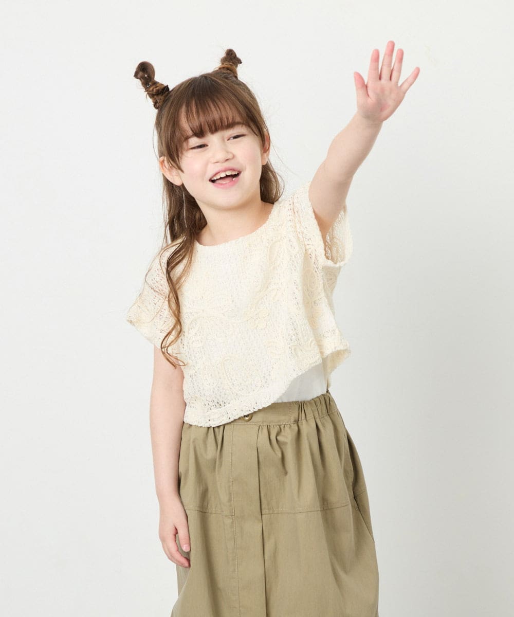 KJKHD77044 a.v.v KIDS(アー・ヴェ・ヴェ) [120-160]【冷感/洗える】レースTシャツタンク付き アイボリー