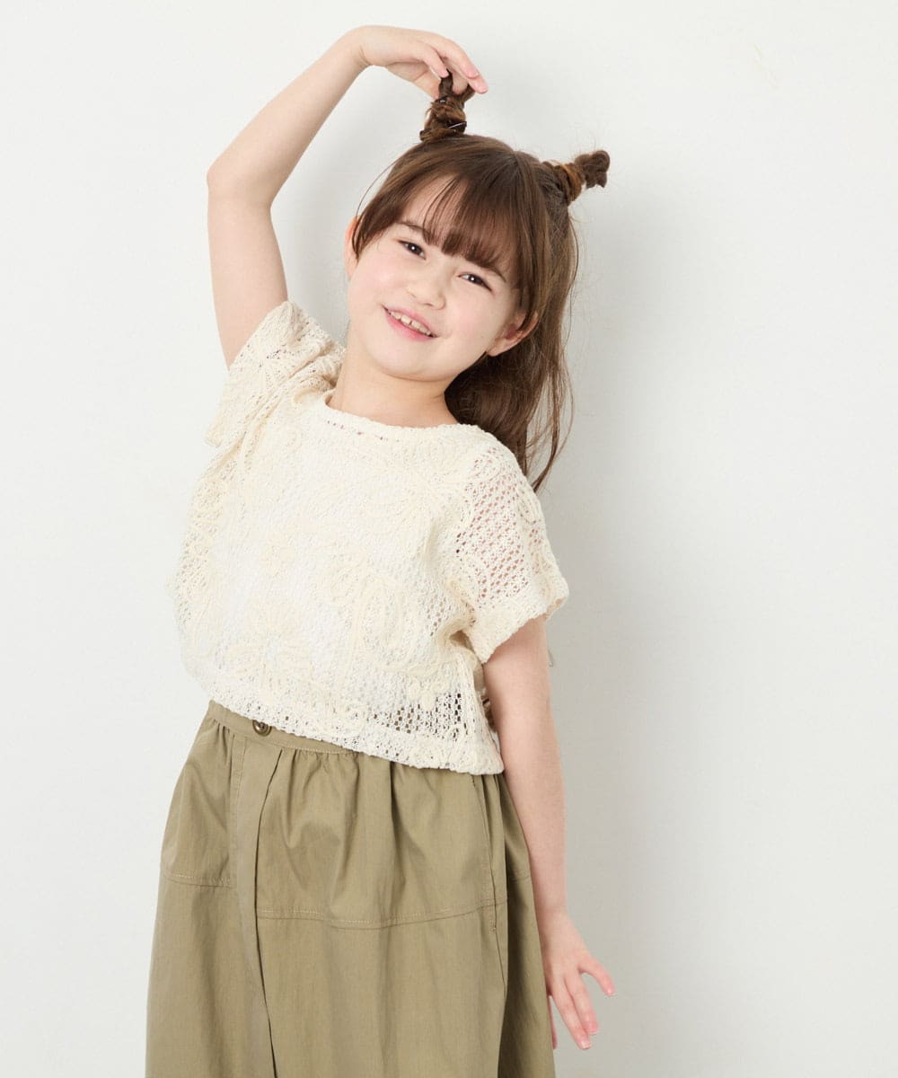 KJKHD77044 a.v.v KIDS(アー・ヴェ・ヴェ) [120-160]【冷感/洗える】レースTシャツタンク付き アイボリー